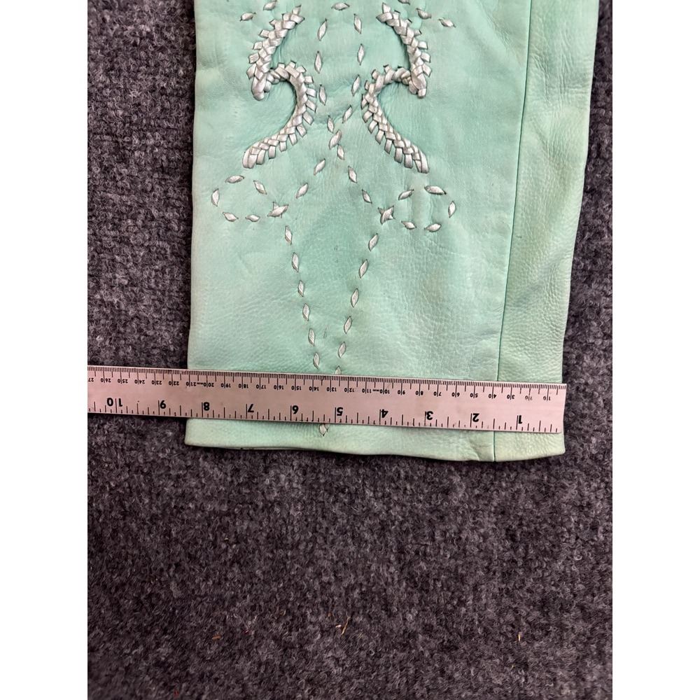 Vintage Western Suede Leather Pants Beaded Lace Up Turquoise OOAK Couture Rare - Picture 8 of 16